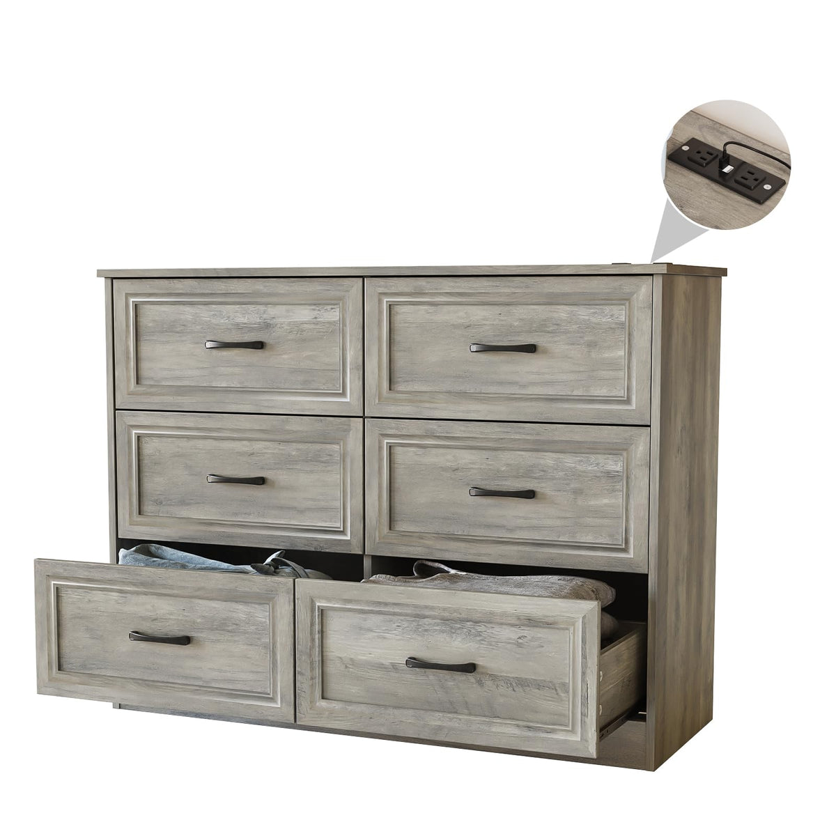 Ash Grey 6 Drawer Wood Dresser H25654