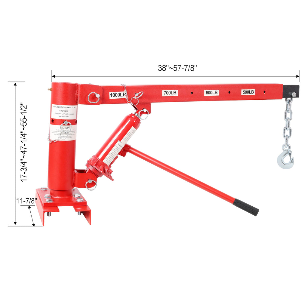 Hydraulic Pickup Truck Crane, 1000 lbs Capacity, 360° Swivel, Red U54176