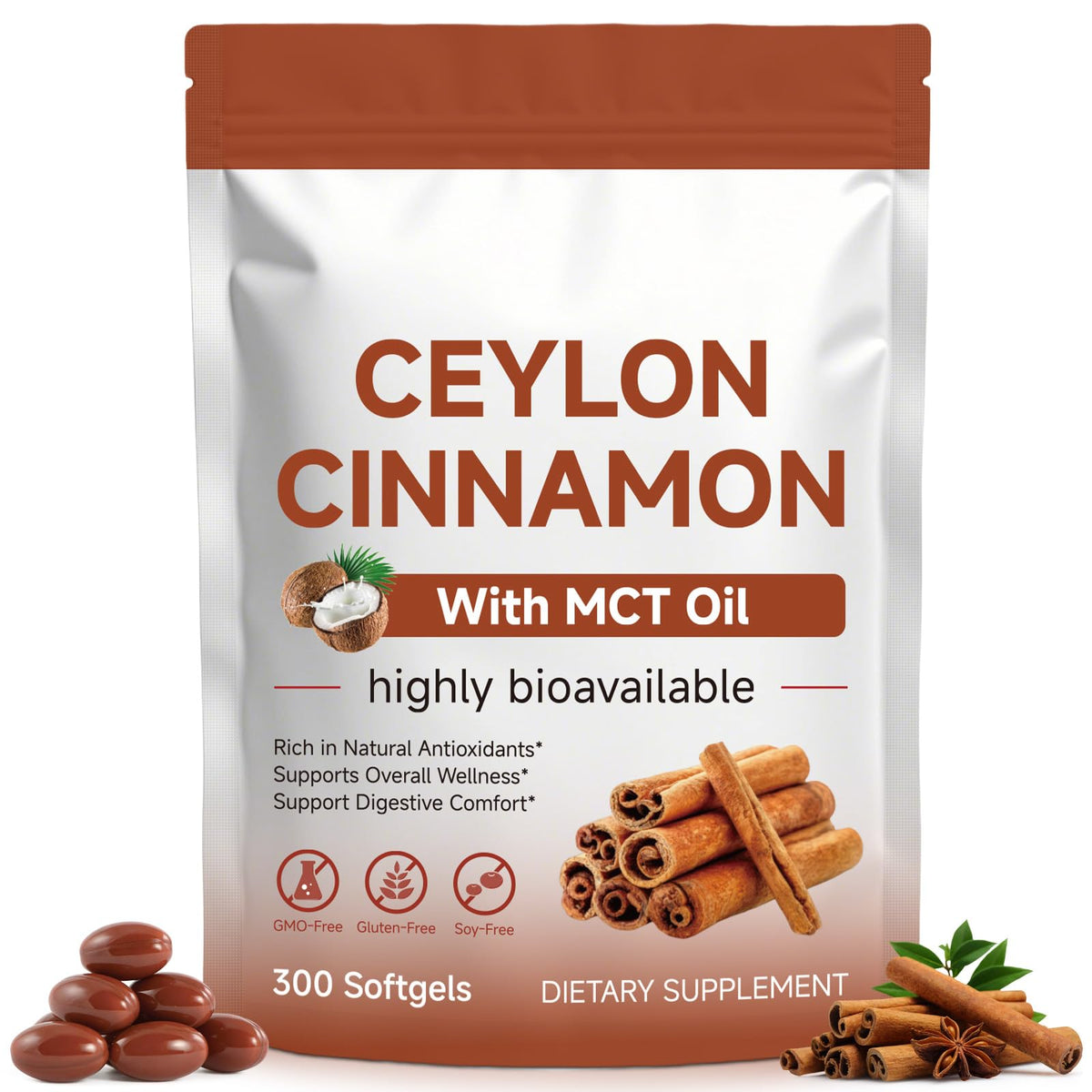 Cinnamon Capsules 300 Softgels with MCT Oil F355