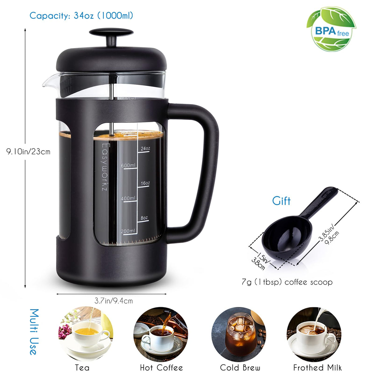 34 oz French Press with Creamer and Sugar Bowl Set N5029