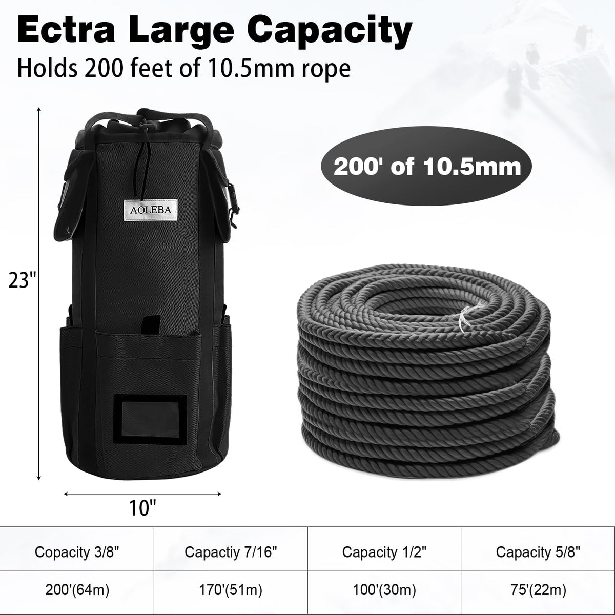 Arborist Rope Storage Bag Large Capacity 1680D Thicken Nylon with Hand Straps A47527
