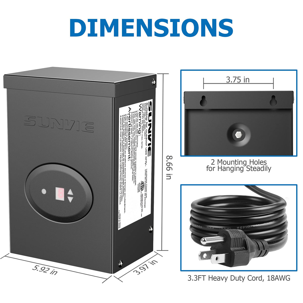 200W Low Voltage Landscape Lighting Transformer with Timer and Photocell Sensor W3852