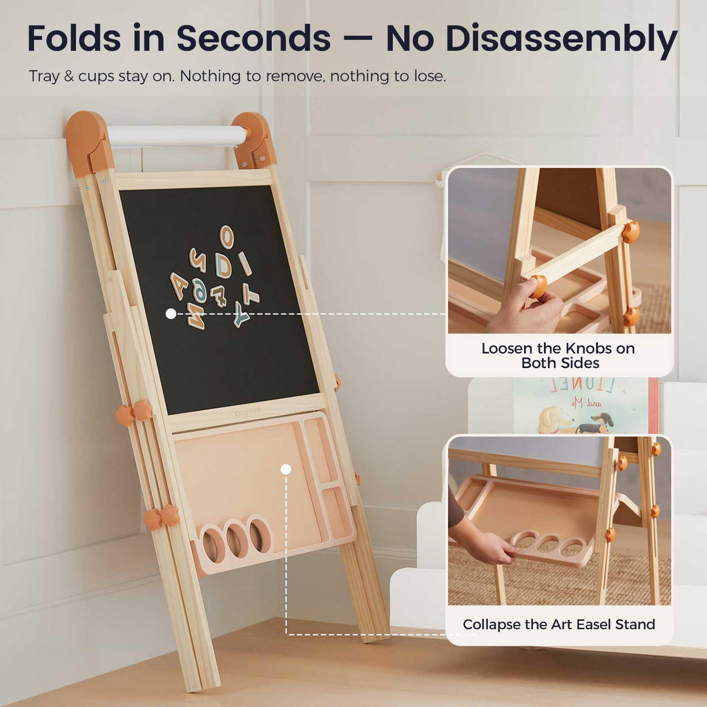 Foldable Wooden Art Easel with Chalkboard & Whiteboard R911926