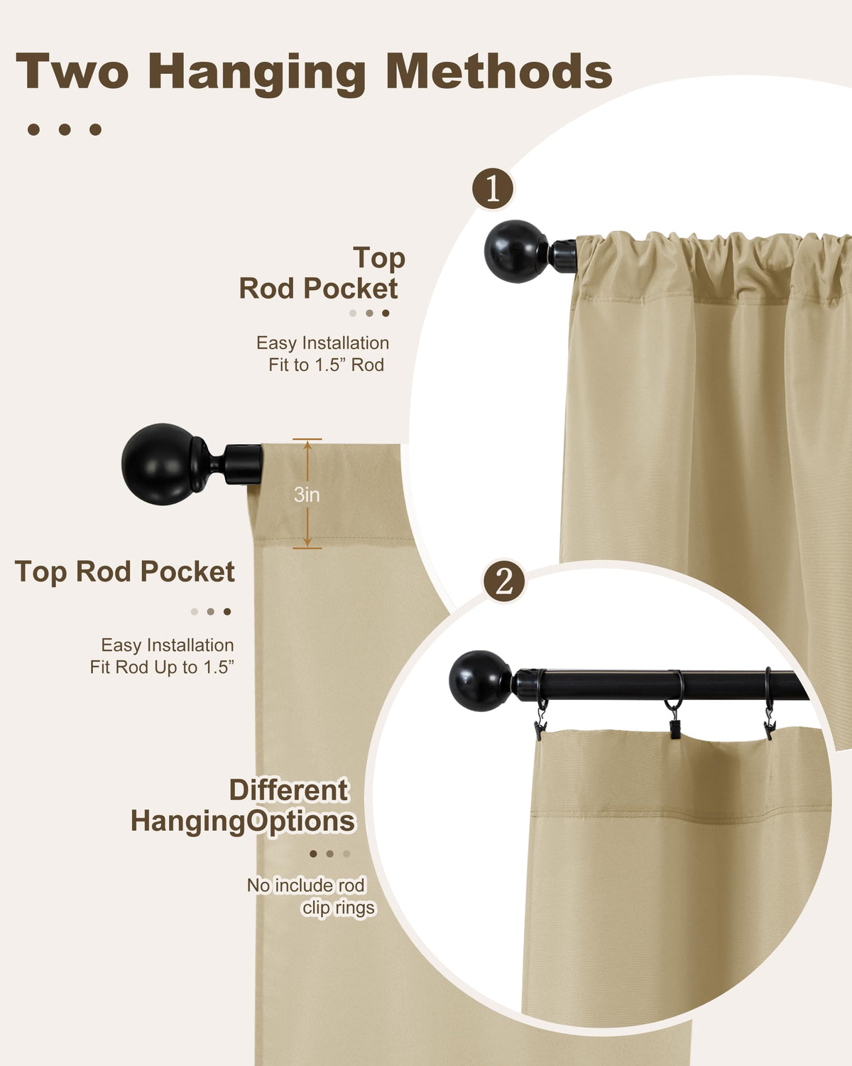 Waterproof Rod Pocket Outdoor Curtains 6 Pcs 54x84 Inch Cream N3723