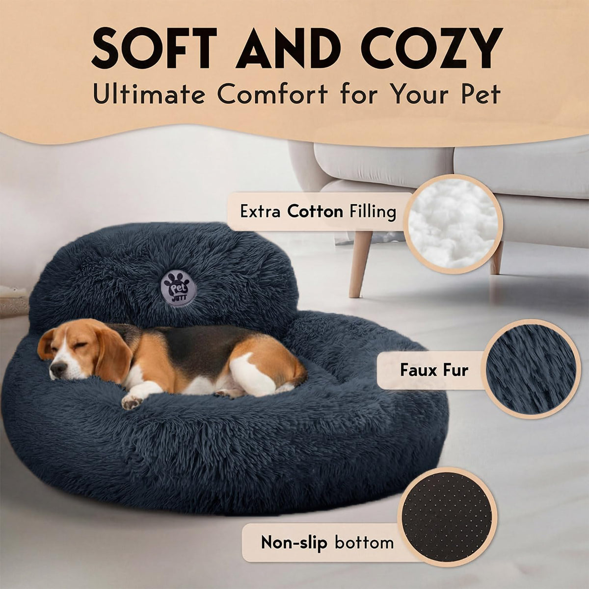 Medium Size Washable Anti-Slip Fluffy Plush Round Dog Bed A726