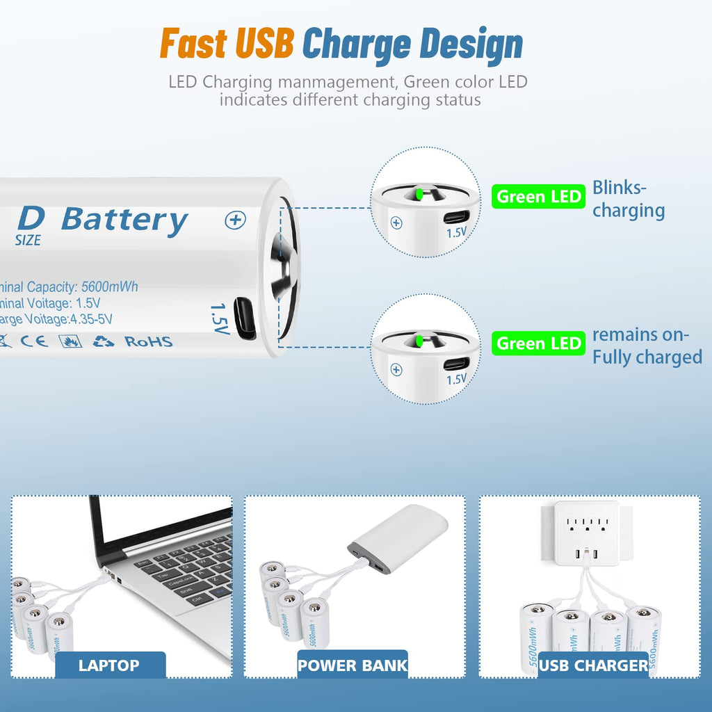 Rechargeable Lithium D Batteries 4 Pack D4326