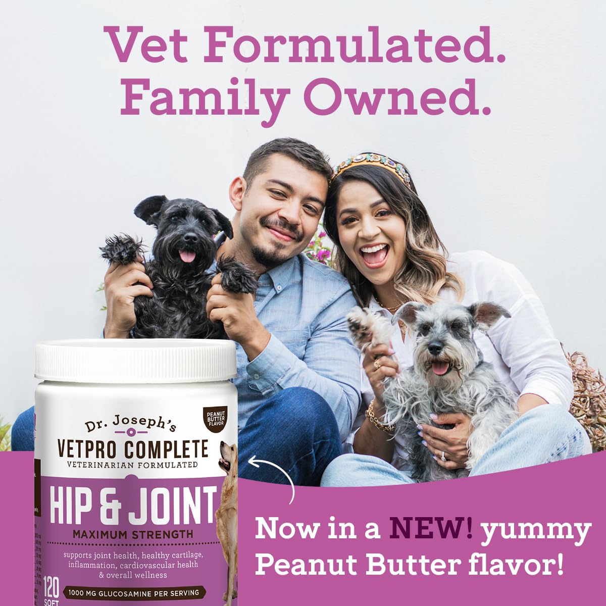 Glucosamine & Chondroitin Dog Joint Supplement Chews, Peanut Butter, 120 Ct P635