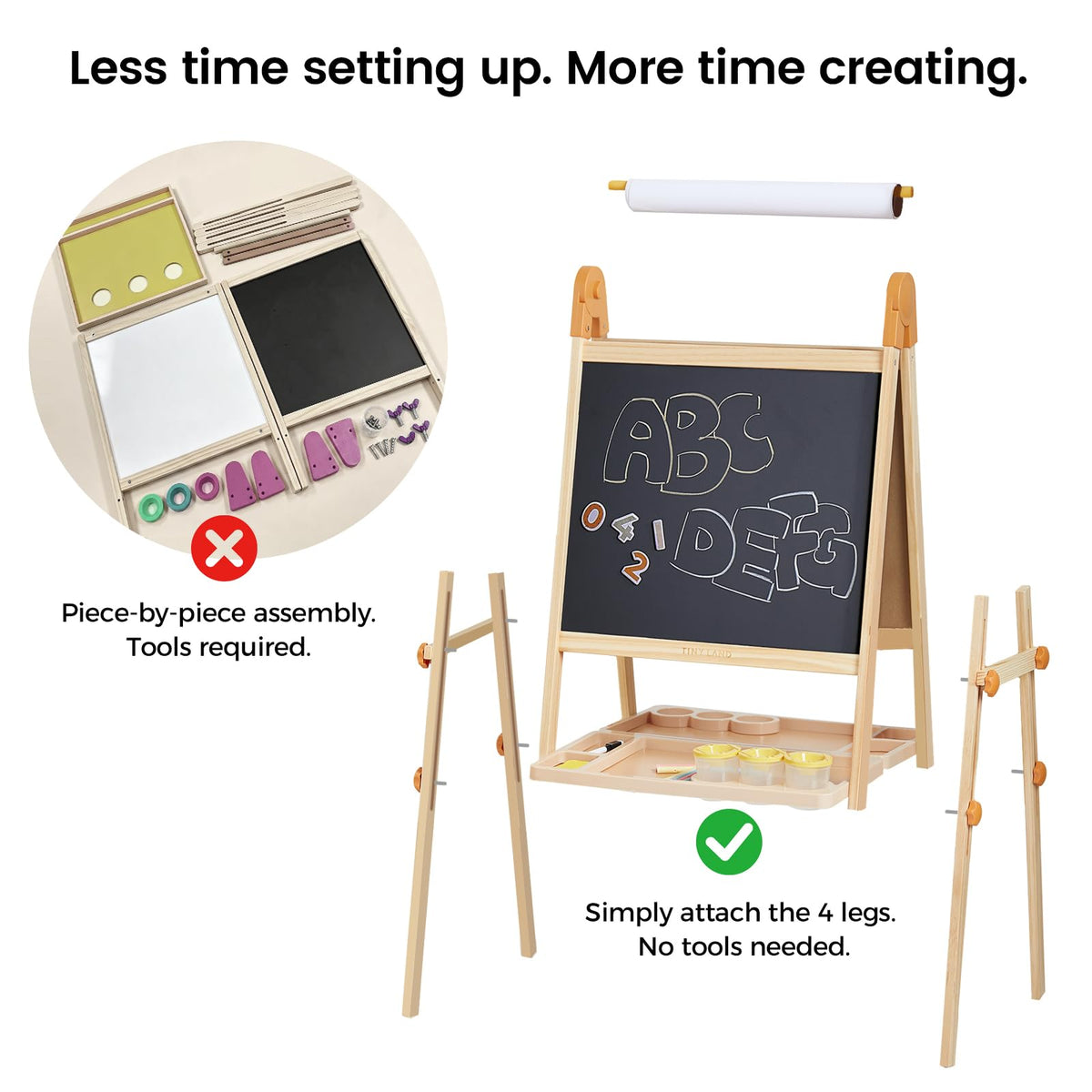 Foldable Wooden Art Easel with Chalkboard & Whiteboard R911926