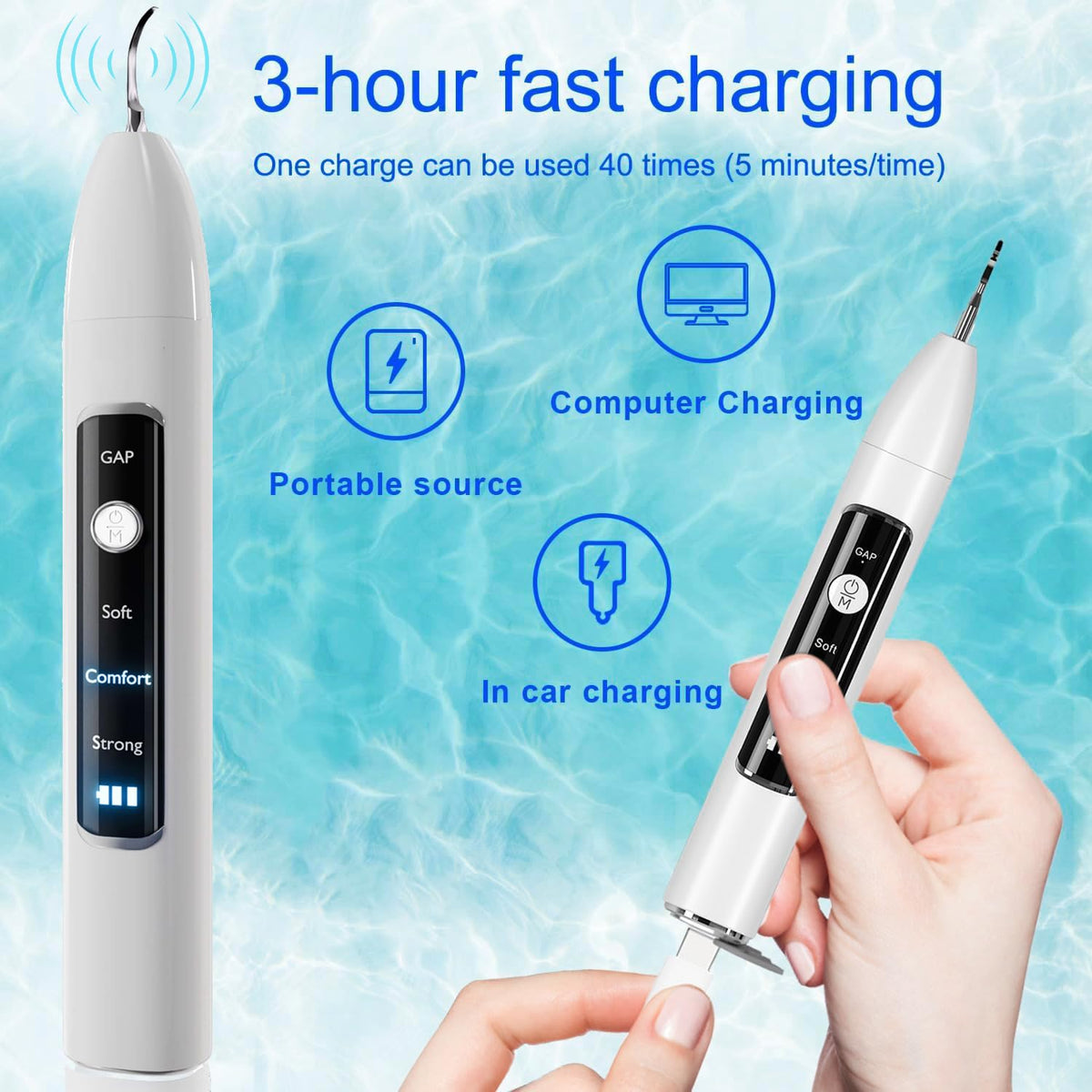 Ultrasonic Pet Dental Cleaner with 4 Tips, 3 Modes, LED, White R621