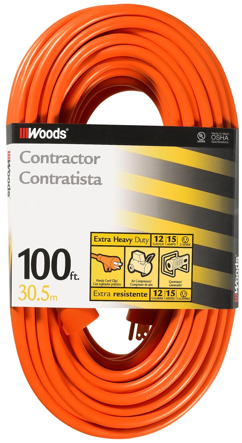 100Ft 12 Gauge 3 Conductor SJTW Orange Extension Cord I4969
