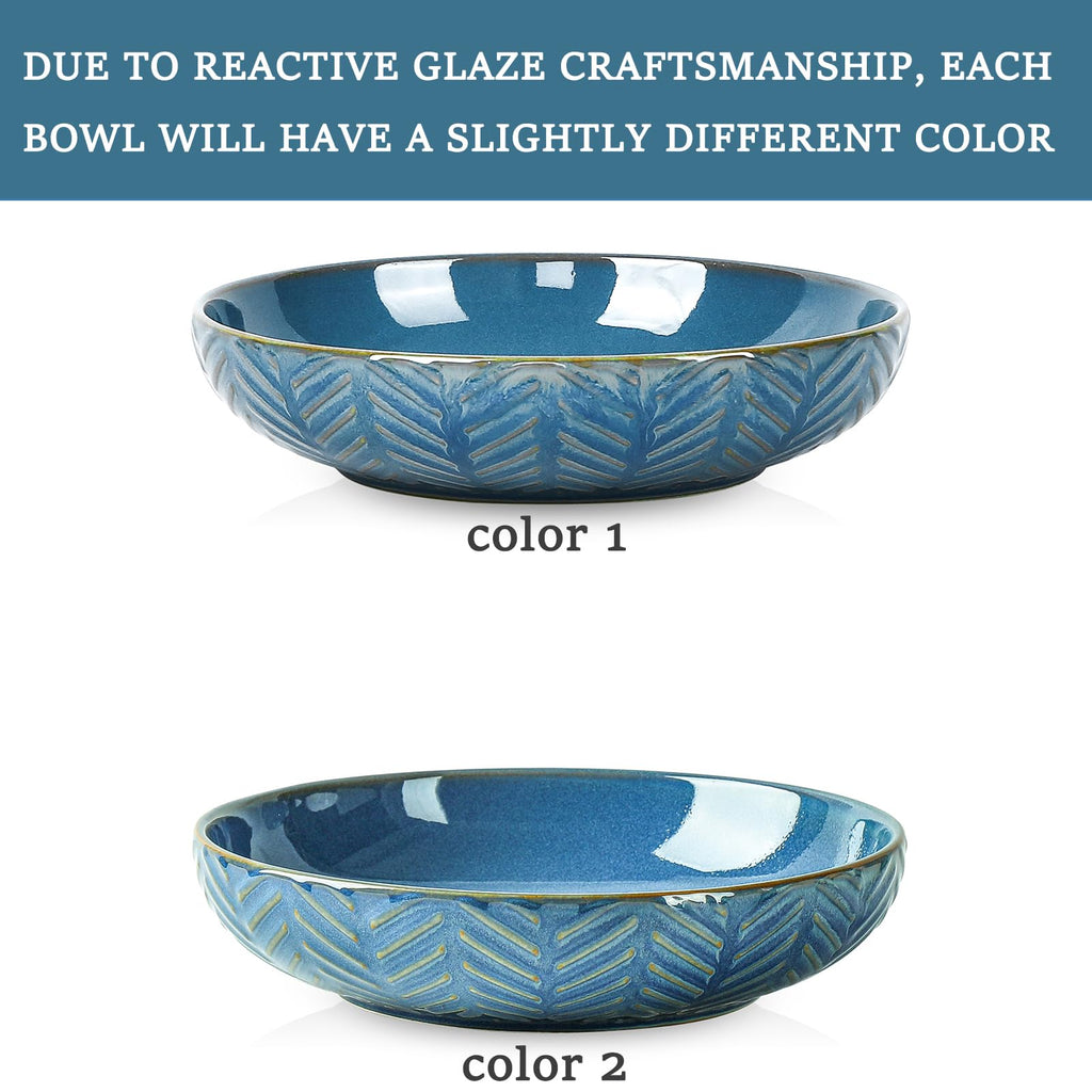 Blue 30oz Embossed Pasta Bowls Set of 4 C23945