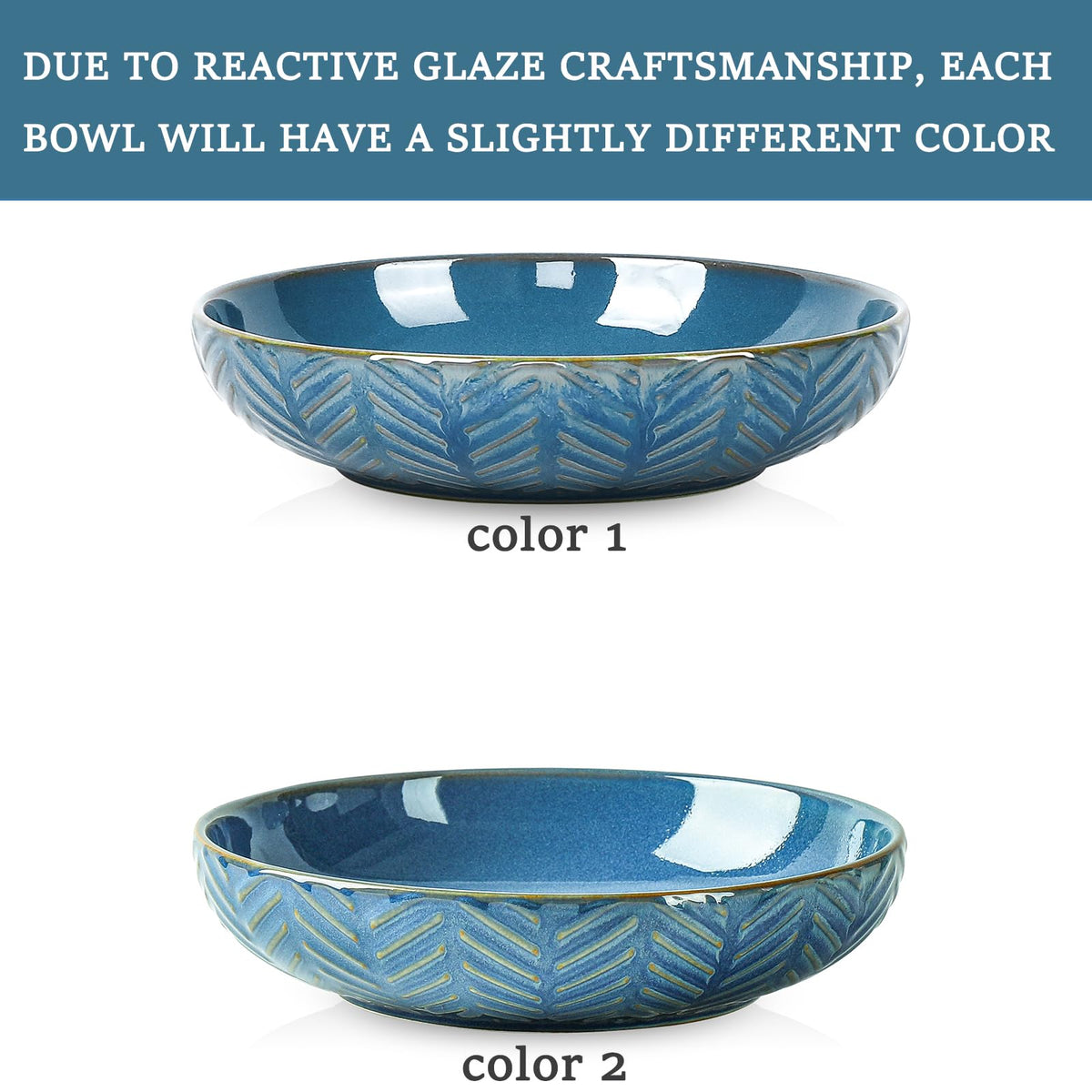 Blue 30oz Embossed Pasta Bowls Set of 4 C23945