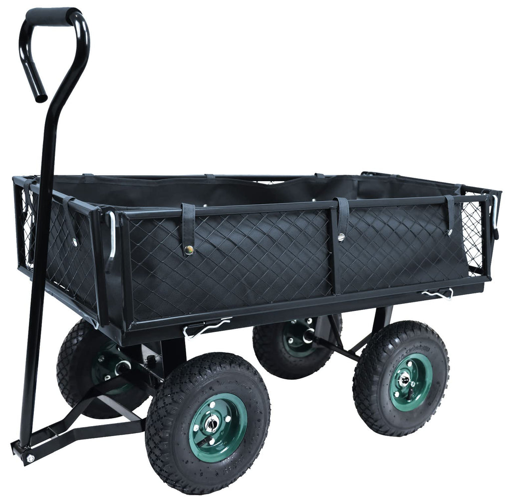 Heavy Duty Garden Cart, 400 Lb Capacity, Mesh Steel Folding Utility Wagon, Black H332