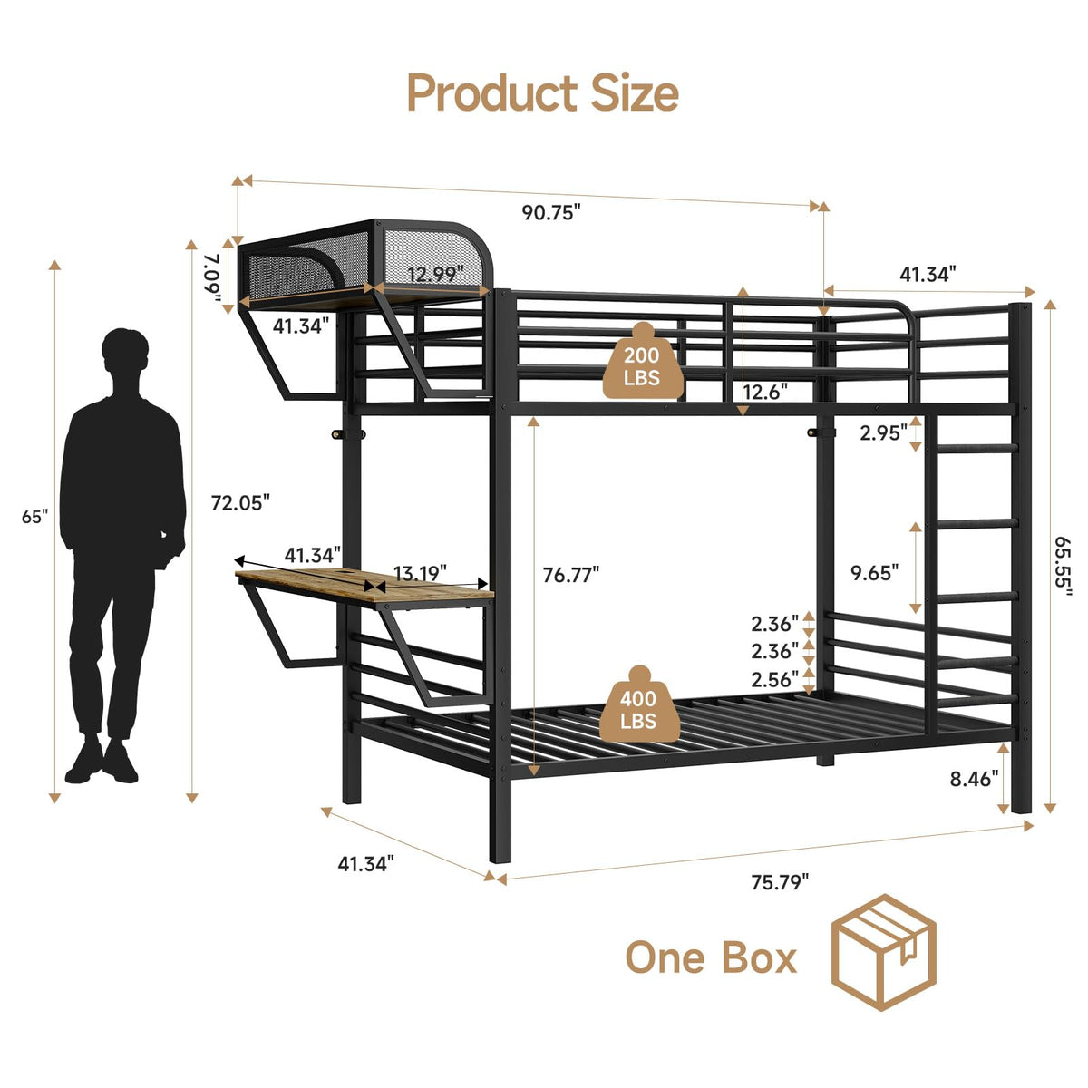 Twin Over Twin Metal Bunk Bed with Desk & Outlet L63598