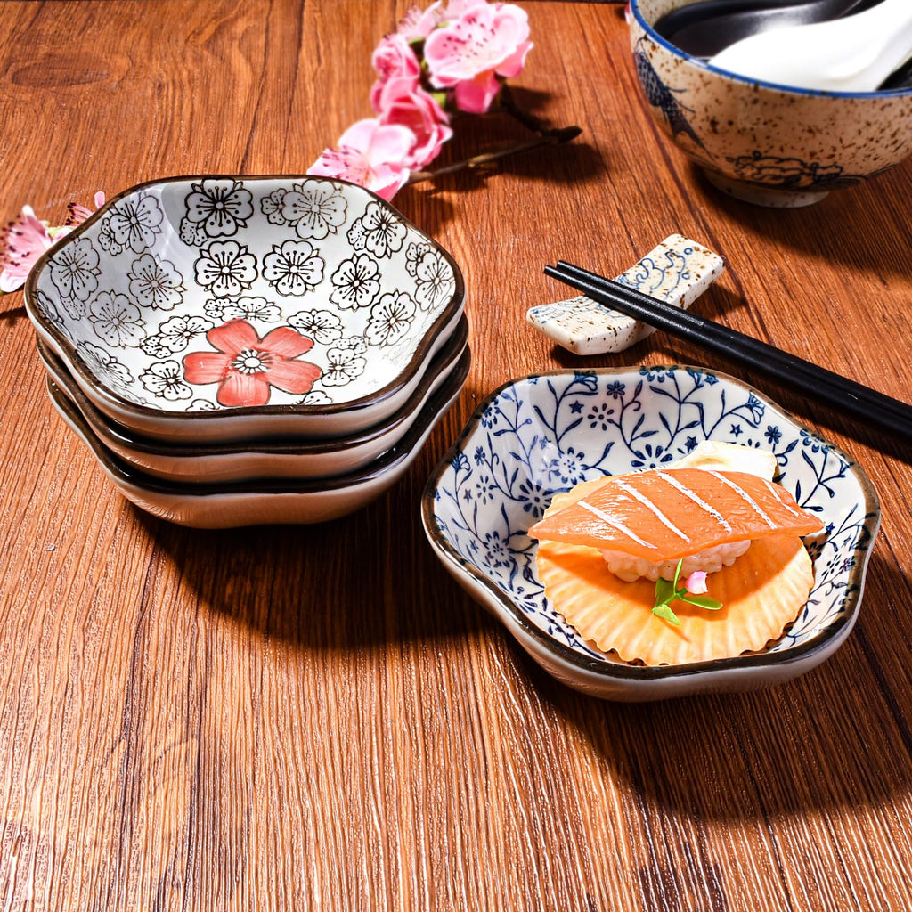 Hand-Painted Floral Ceramic Pinch Bowl Set, 12-Piece Mini Condiment Dishes E25951
