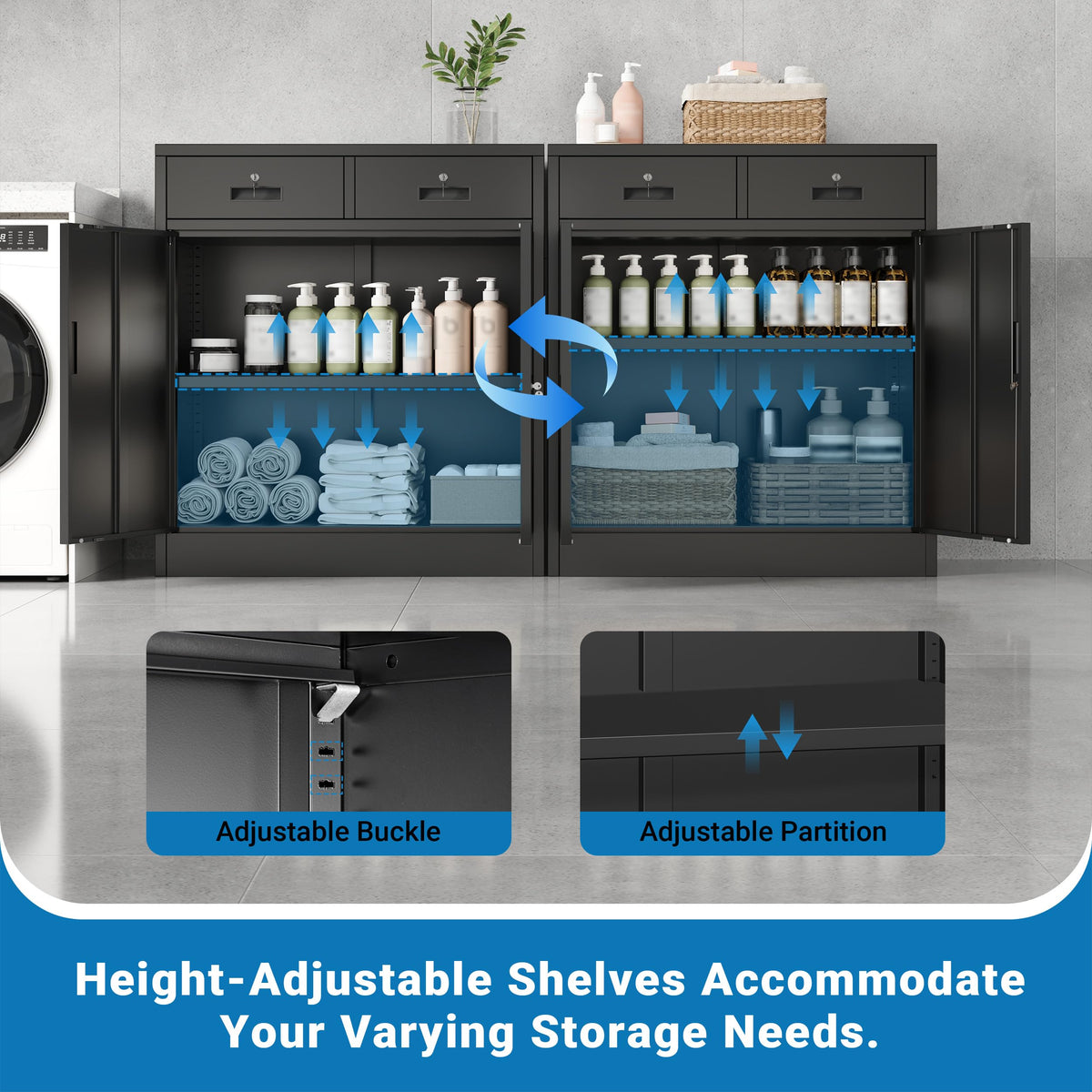 Metal Storage Cabinet with 2 Drawers & Shelves B5808