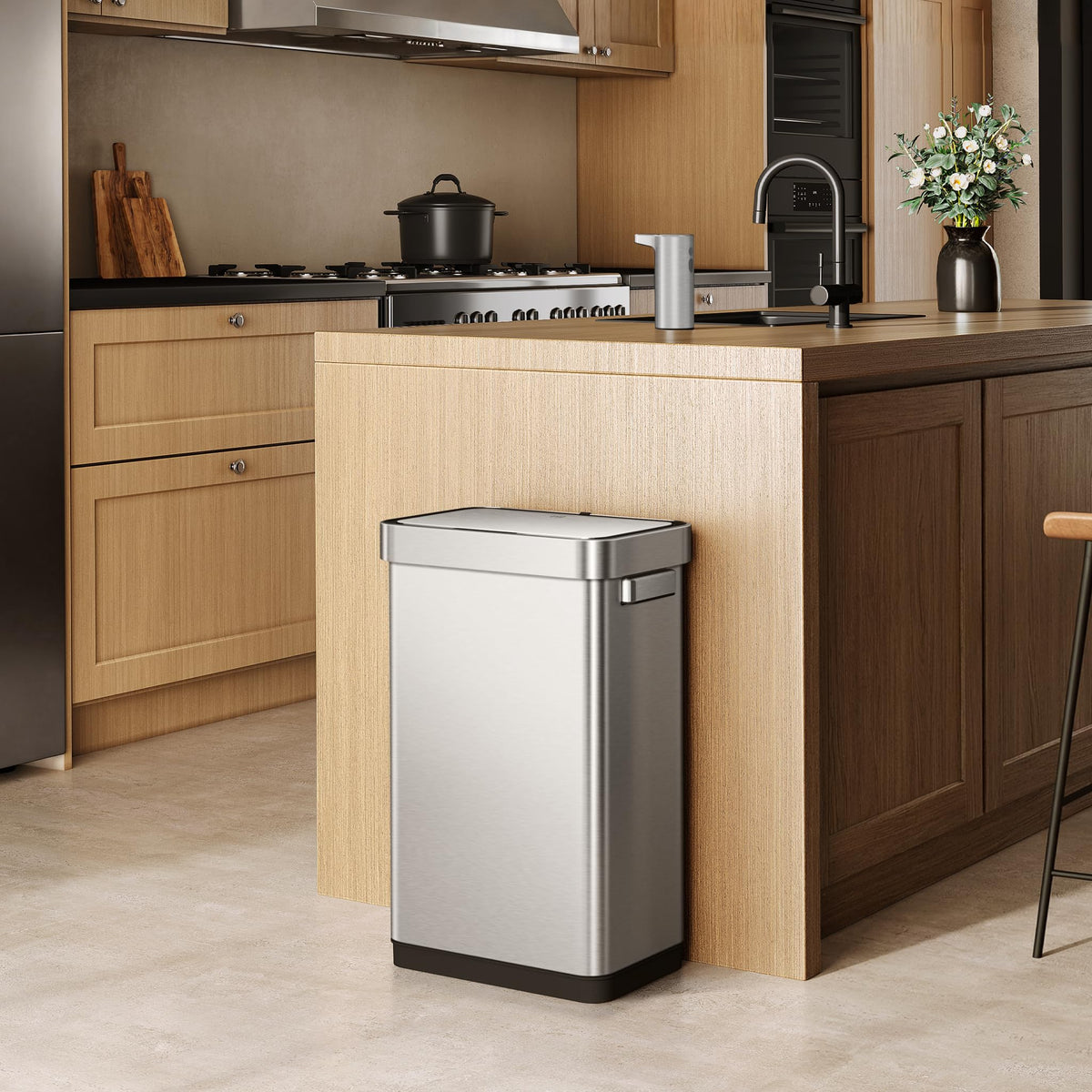 50 Liter Touchless Rectangular Motion Sensor Trash Can, Matte Stainless Steel W78581