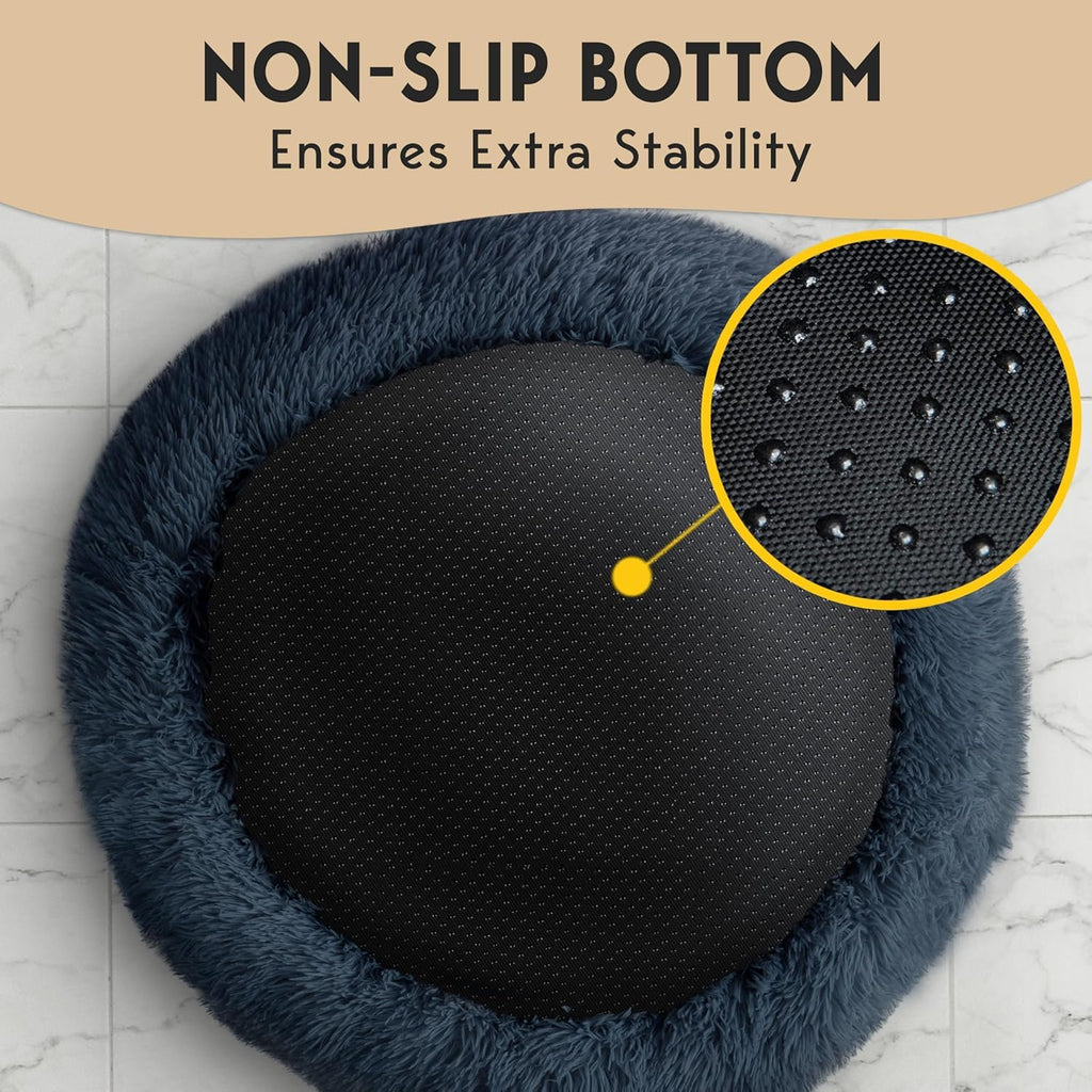 Medium Size Washable Anti-Slip Fluffy Plush Round Dog Bed A726