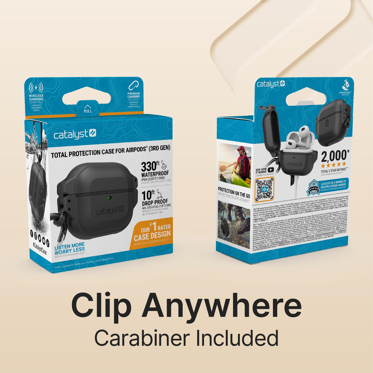 Waterproof Shockproof Protective Case for AirPods 3rd Generation with Carabiner W221109