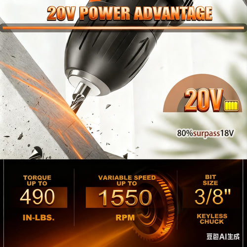 21V Brushless Cordless Power Drill with 2 Battery and Charger T682534