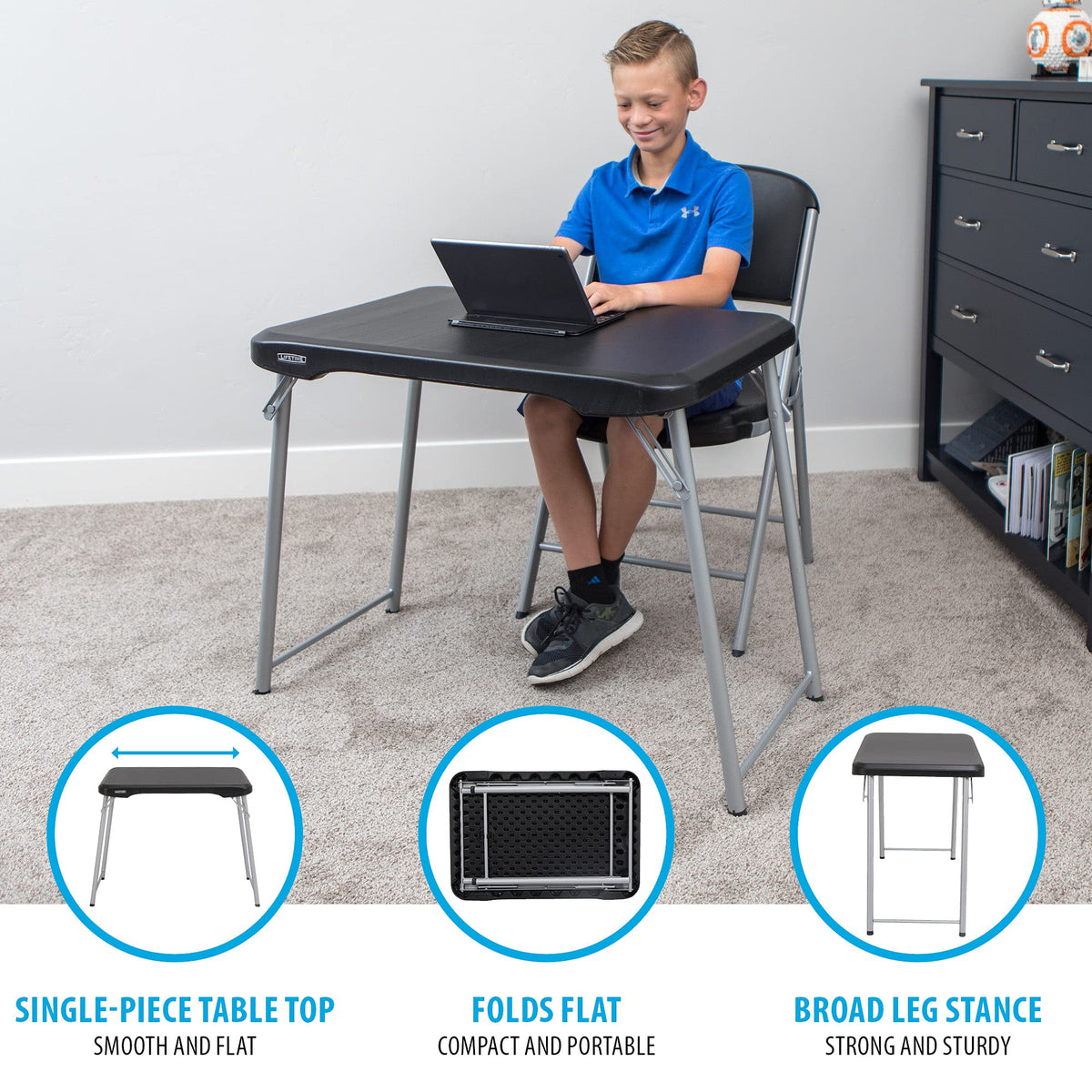 Black and Silver Compact Folding Table A707251