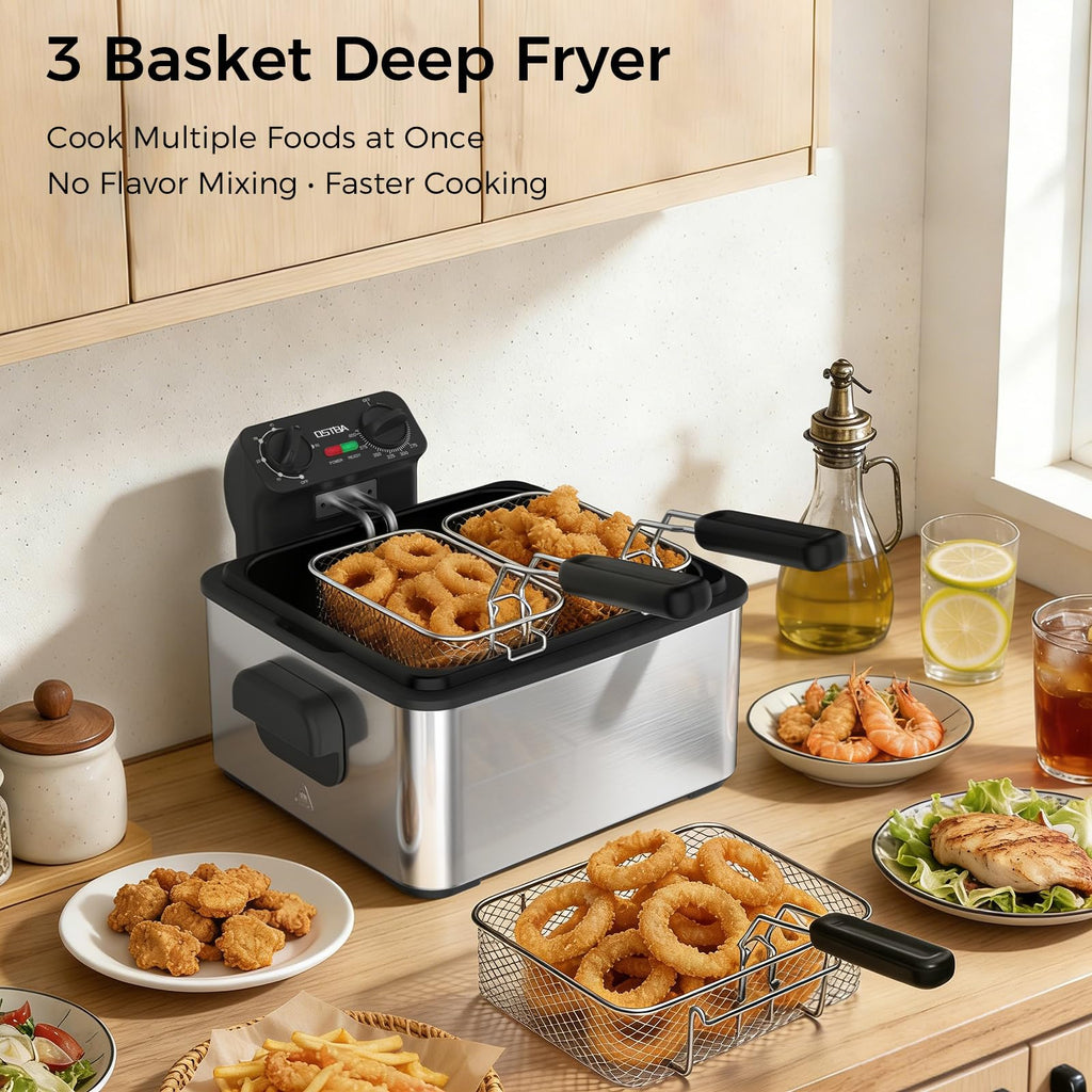 Electric Deep Fryer with 3 Baskets, 4.75QT Stainless Steel M8246