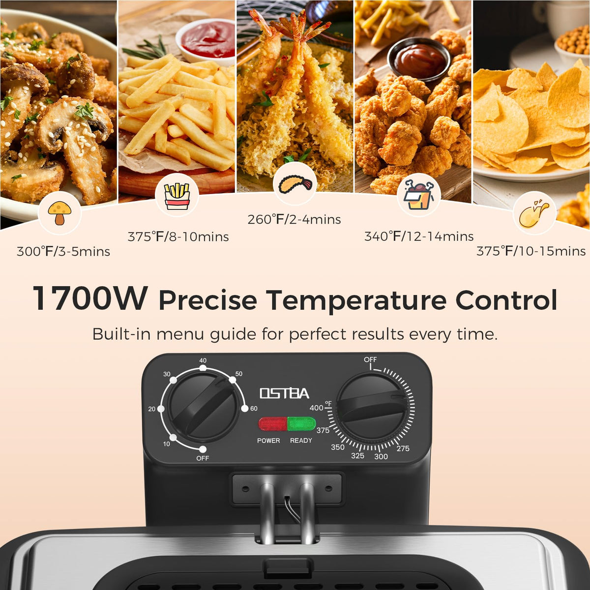 Electric Deep Fryer with 3 Baskets, 4.75QT Stainless Steel M8246
