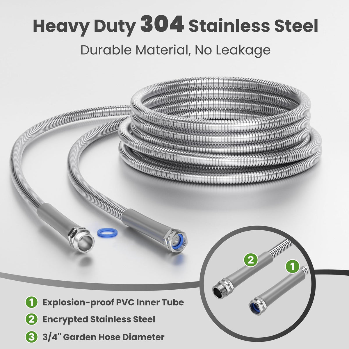 100ft Stainless Steel Garden Hose with Spray Nozzle D426