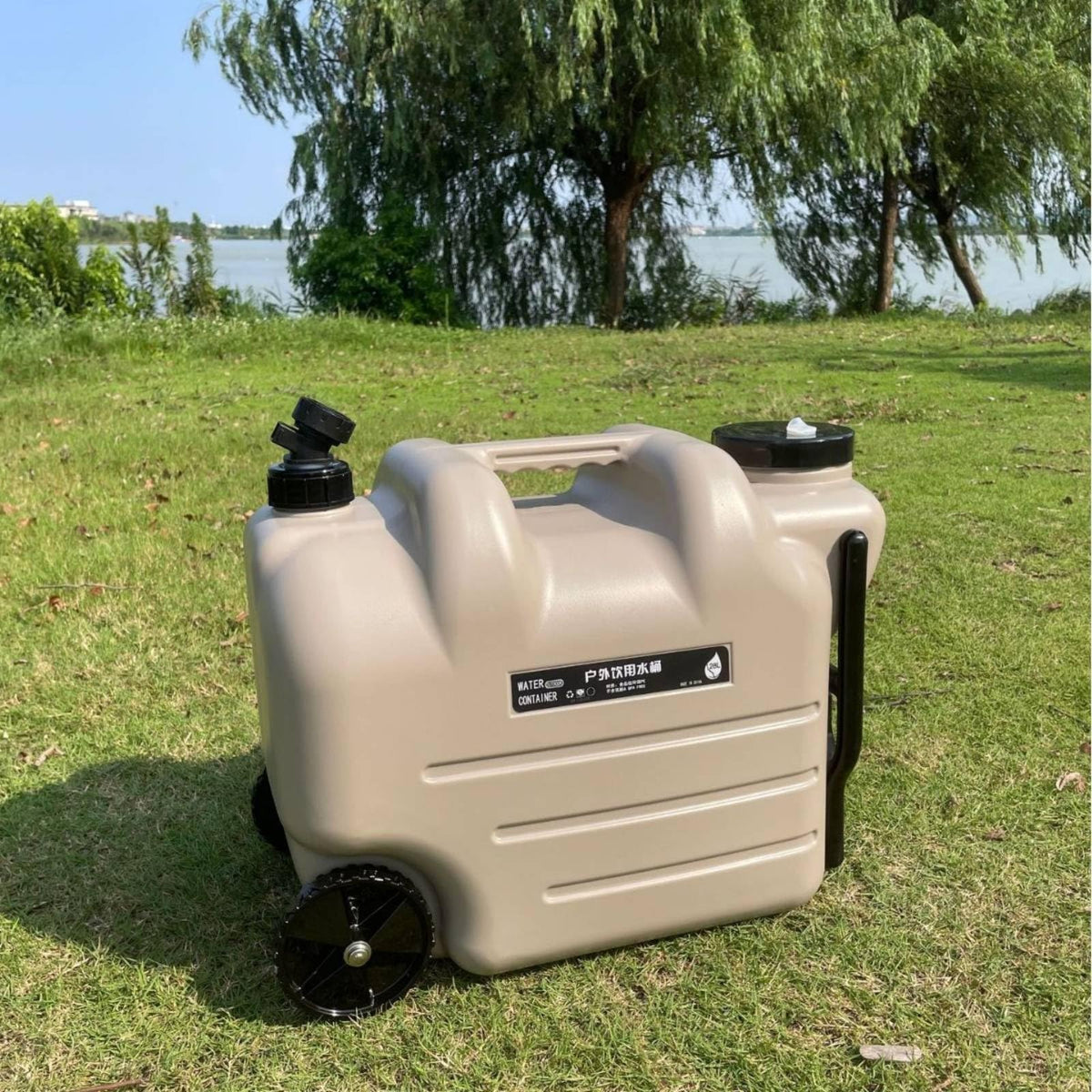 Portable Water Container with Faucet, Wheels, Black I1090