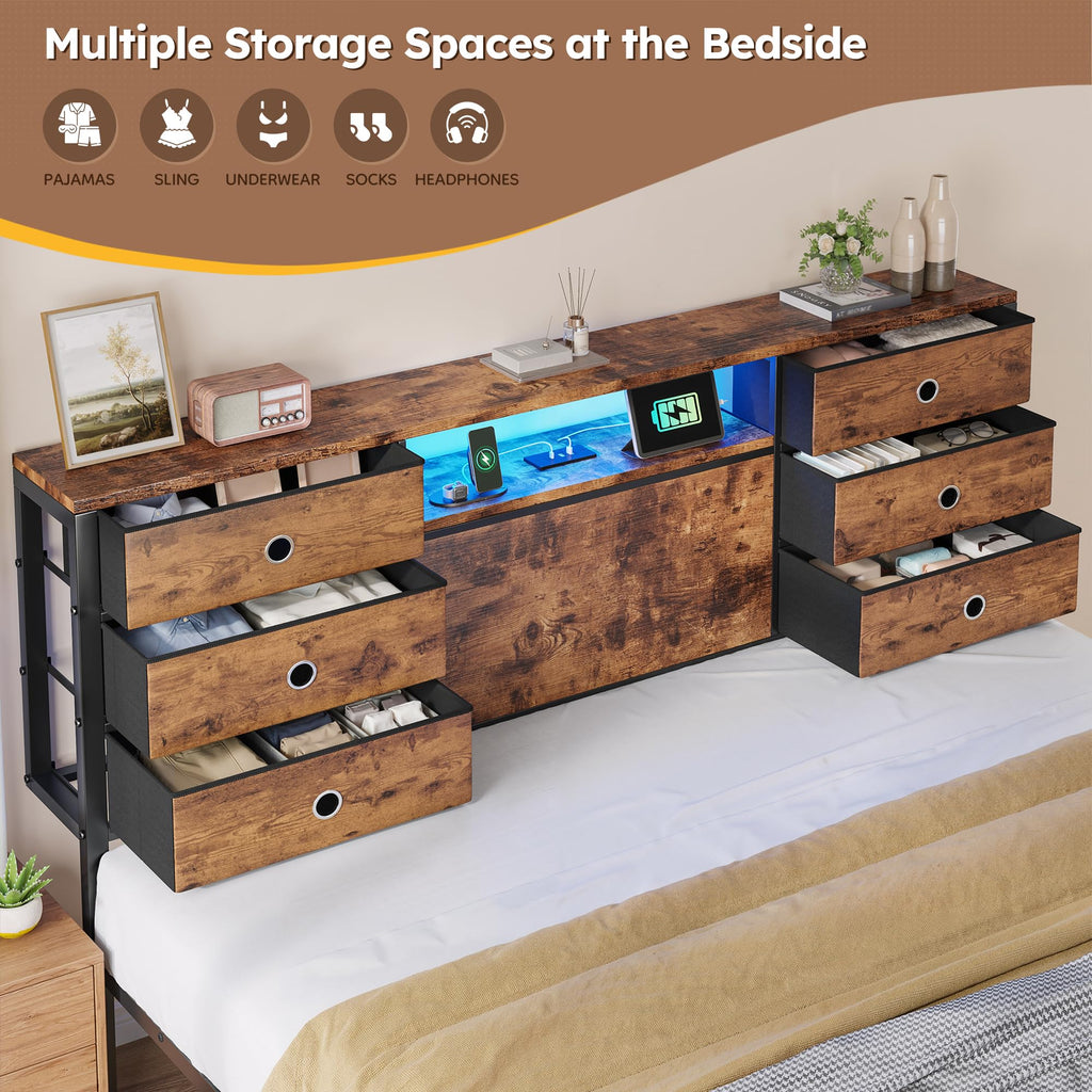 King Size Bed Frame with 9 Drawers and Charging Station O3737