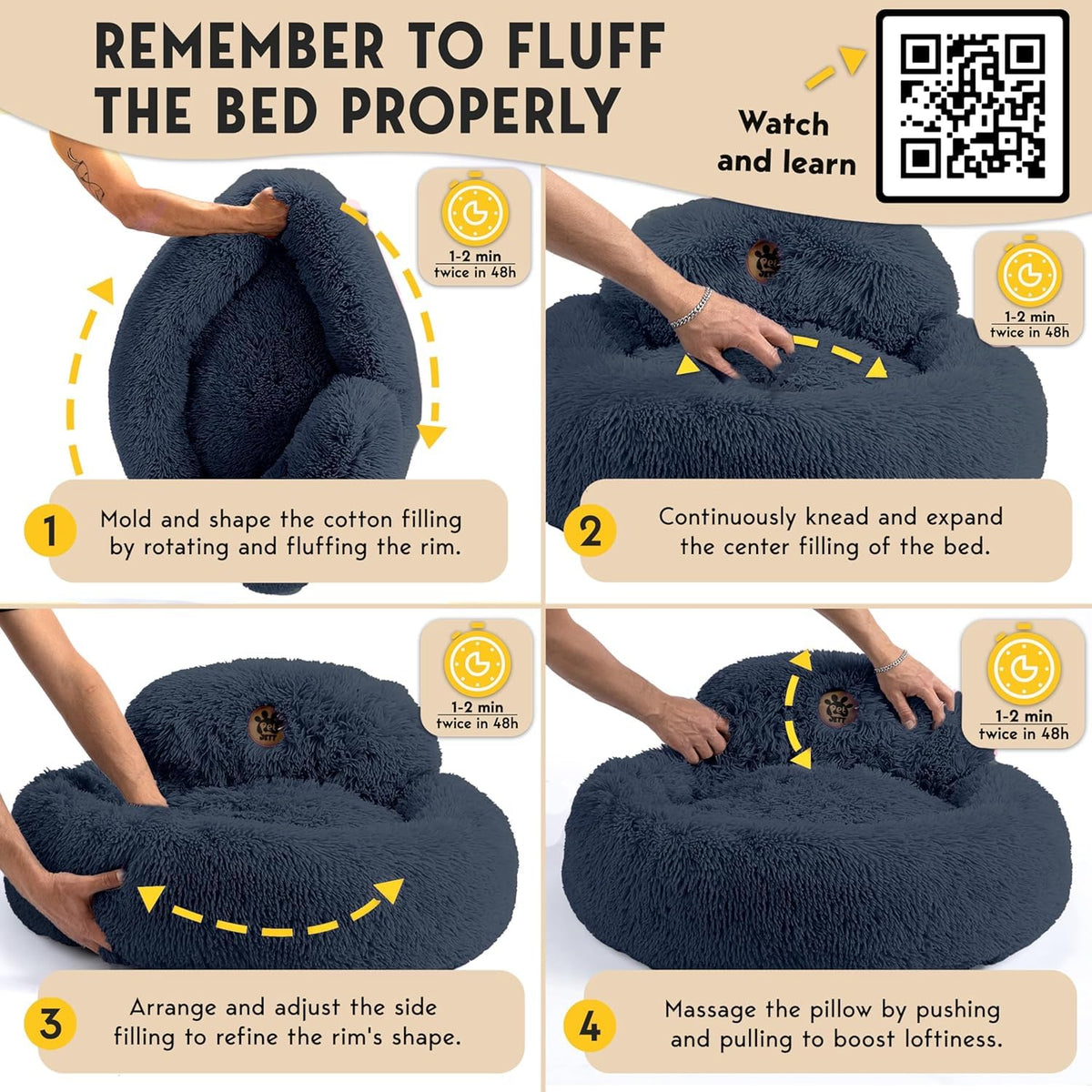 Medium Size Washable Anti-Slip Fluffy Plush Round Dog Bed A726