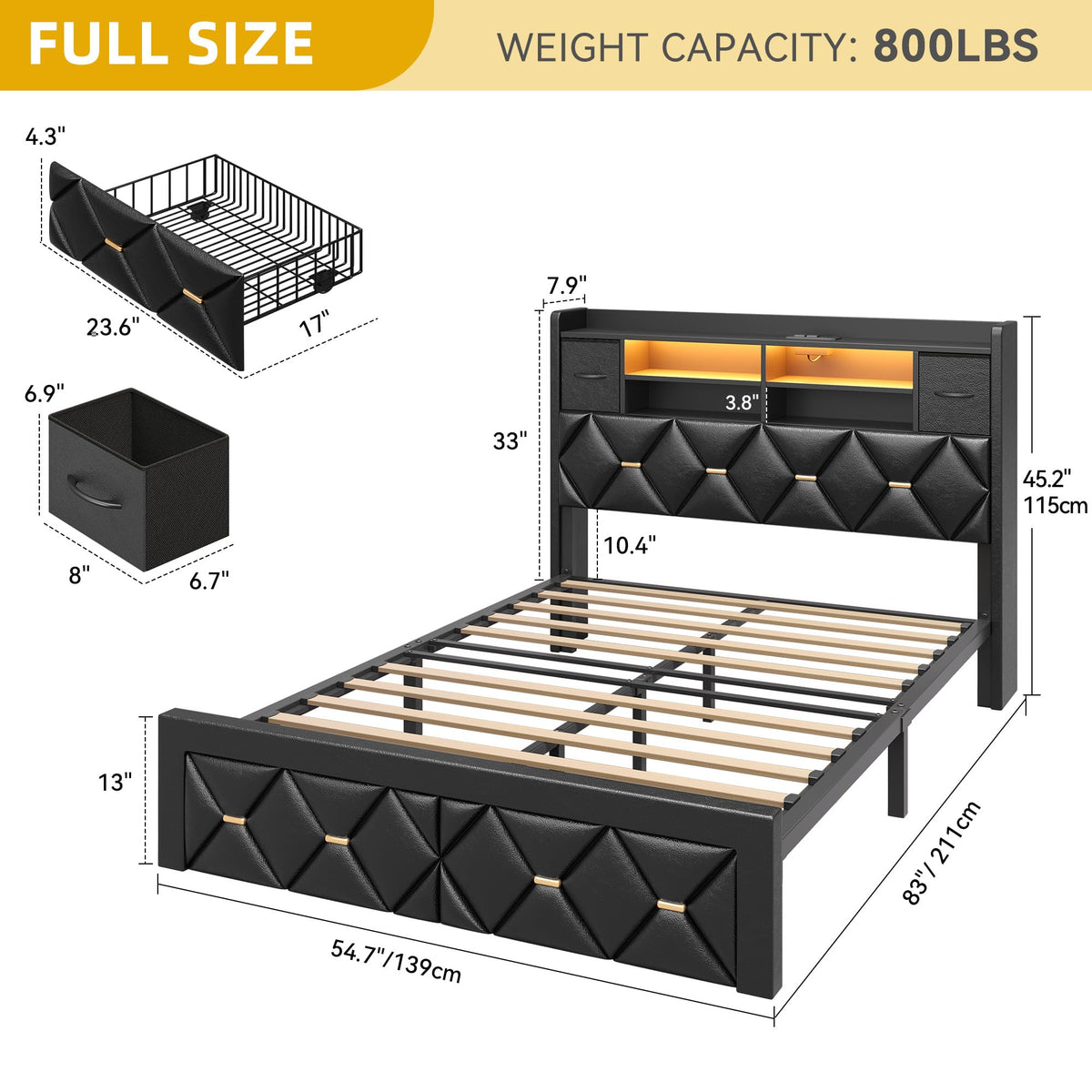 Full Size Bed Frame with 2 Storage Drawers W582969