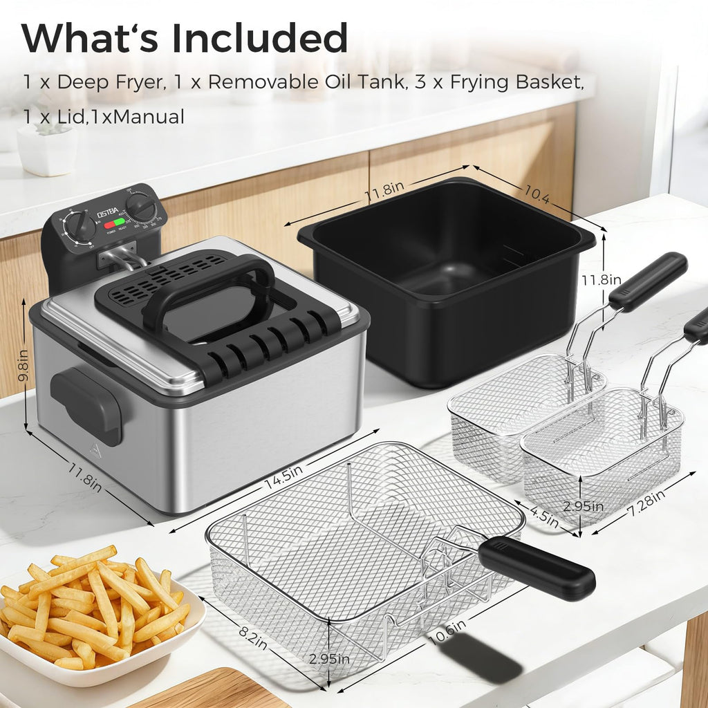 Electric Deep Fryer with 3 Baskets, 4.75QT Stainless Steel M8246