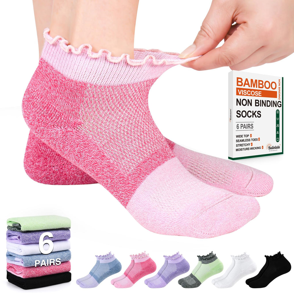 Diabetic Ankle Socks 6 Pairs Low Cut Non Binding F336