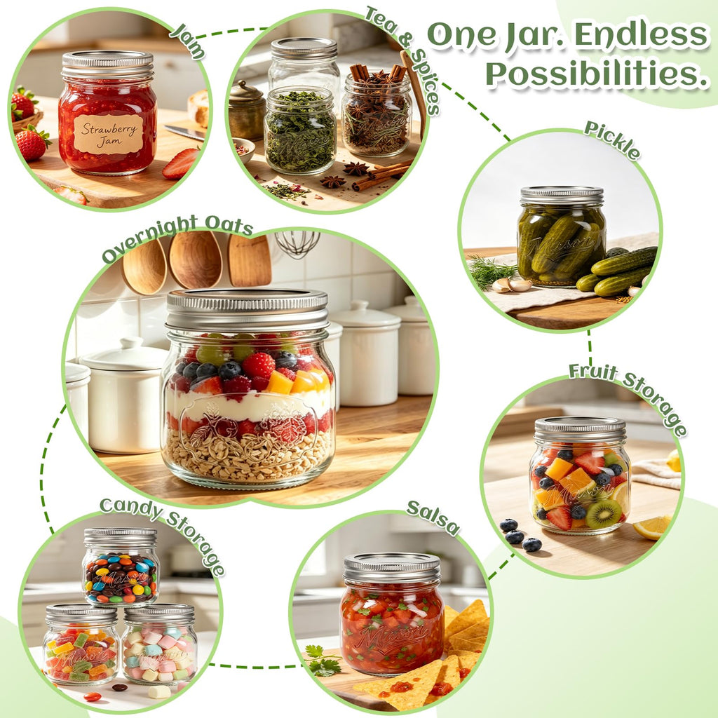 16 oz 12 Pack Wide Mouth Mason Jars with Lids J25321