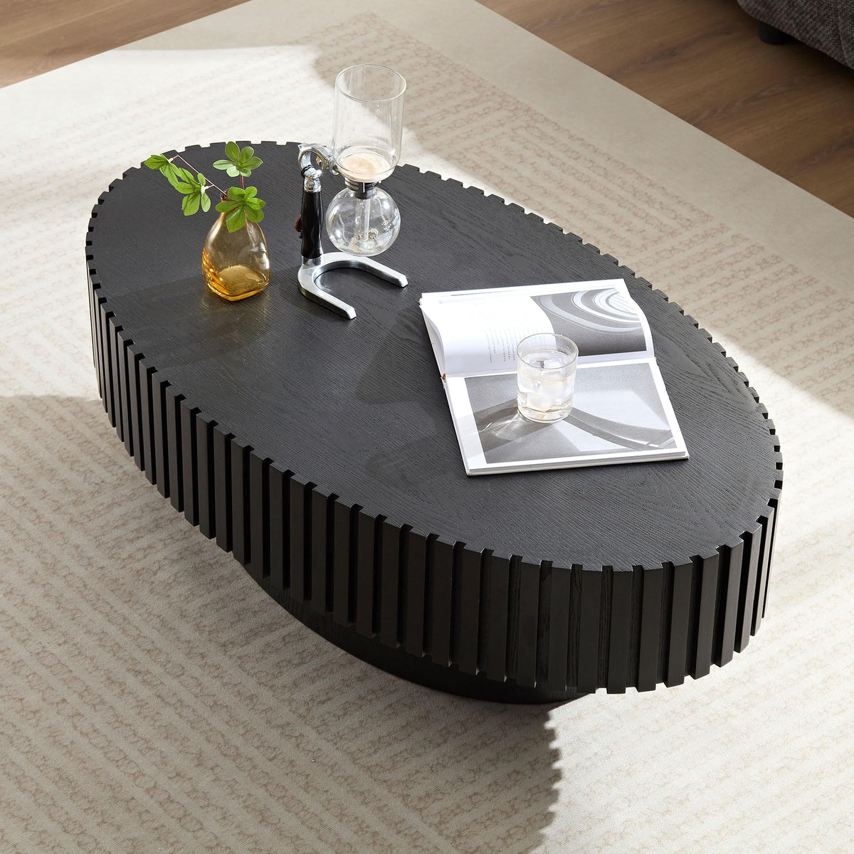 43" Oval Black Fluted Coffee Table Q98082