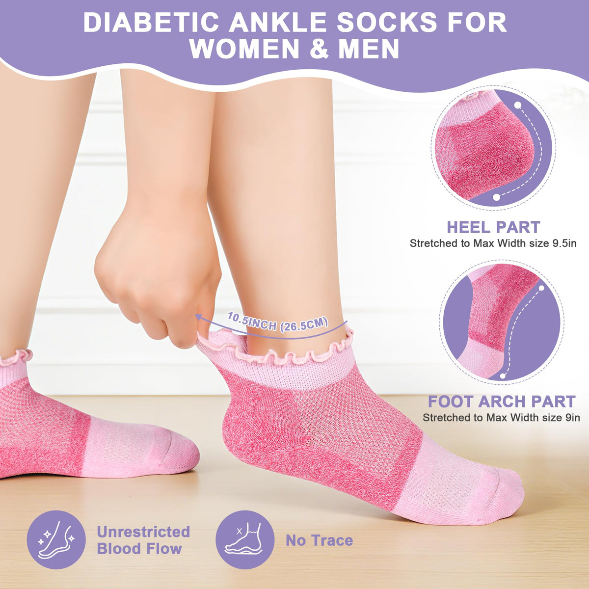 Diabetic Ankle Socks 6 Pairs Low Cut Non Binding F336