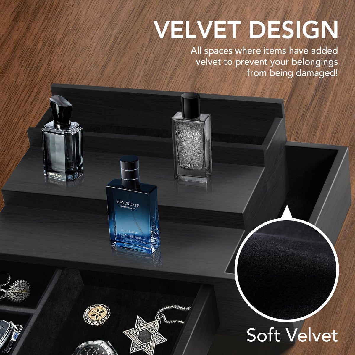 3 Tier Cologne Stand Organizer with Velvet Lining Drawer H20020