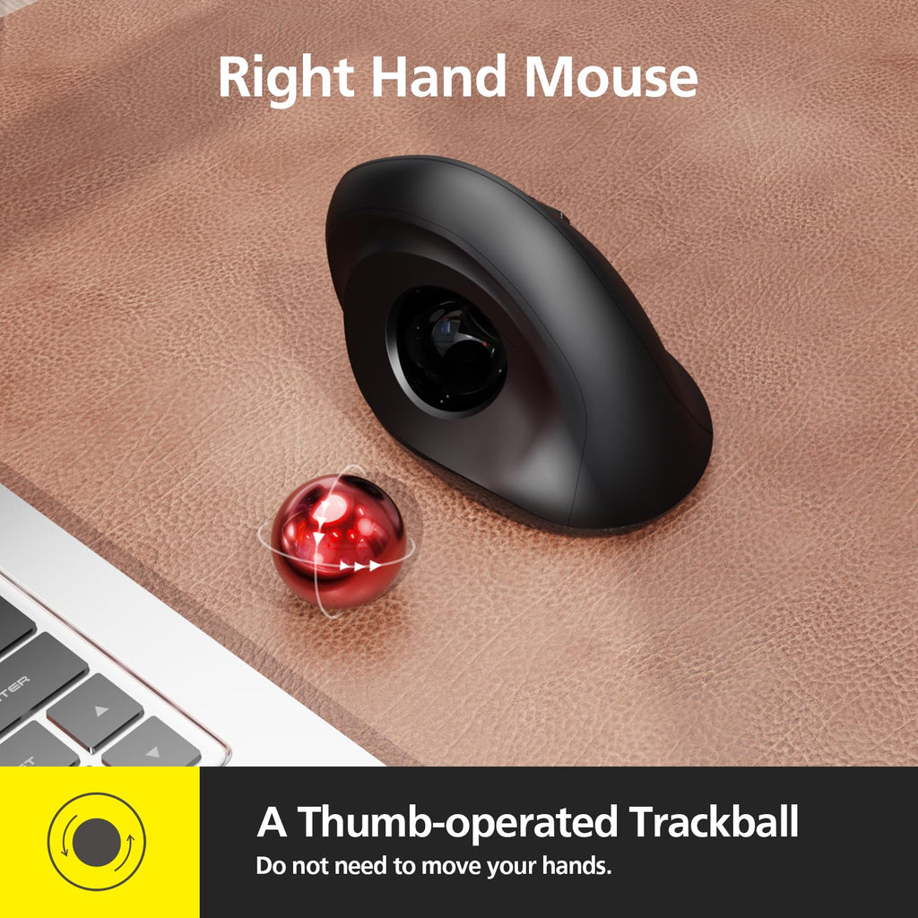 Wireless Ergonomic Trackball Mouse, 3 Adjustable DPI, Black M86535