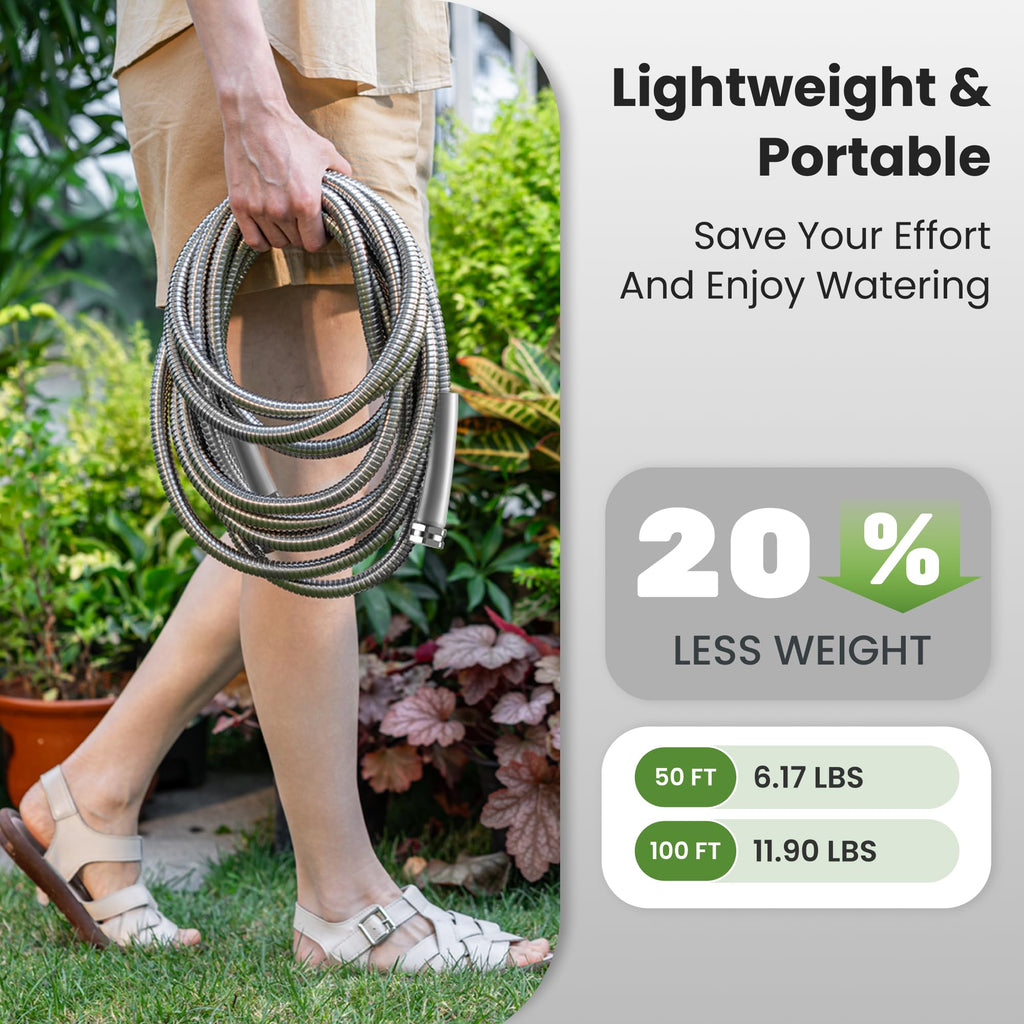 100ft Stainless Steel Garden Hose with Spray Nozzle D426