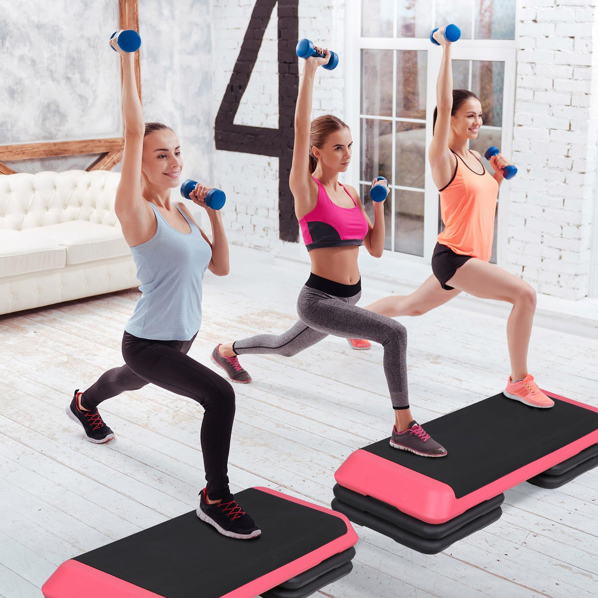 43" Adjustable Exercise Aerobic Step Platform with 4 Removable Risers F67080