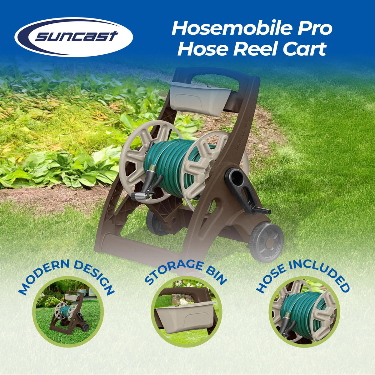Lightweight Portable Garden Hose Reel Cart with Wheels and Crank Handle Y780