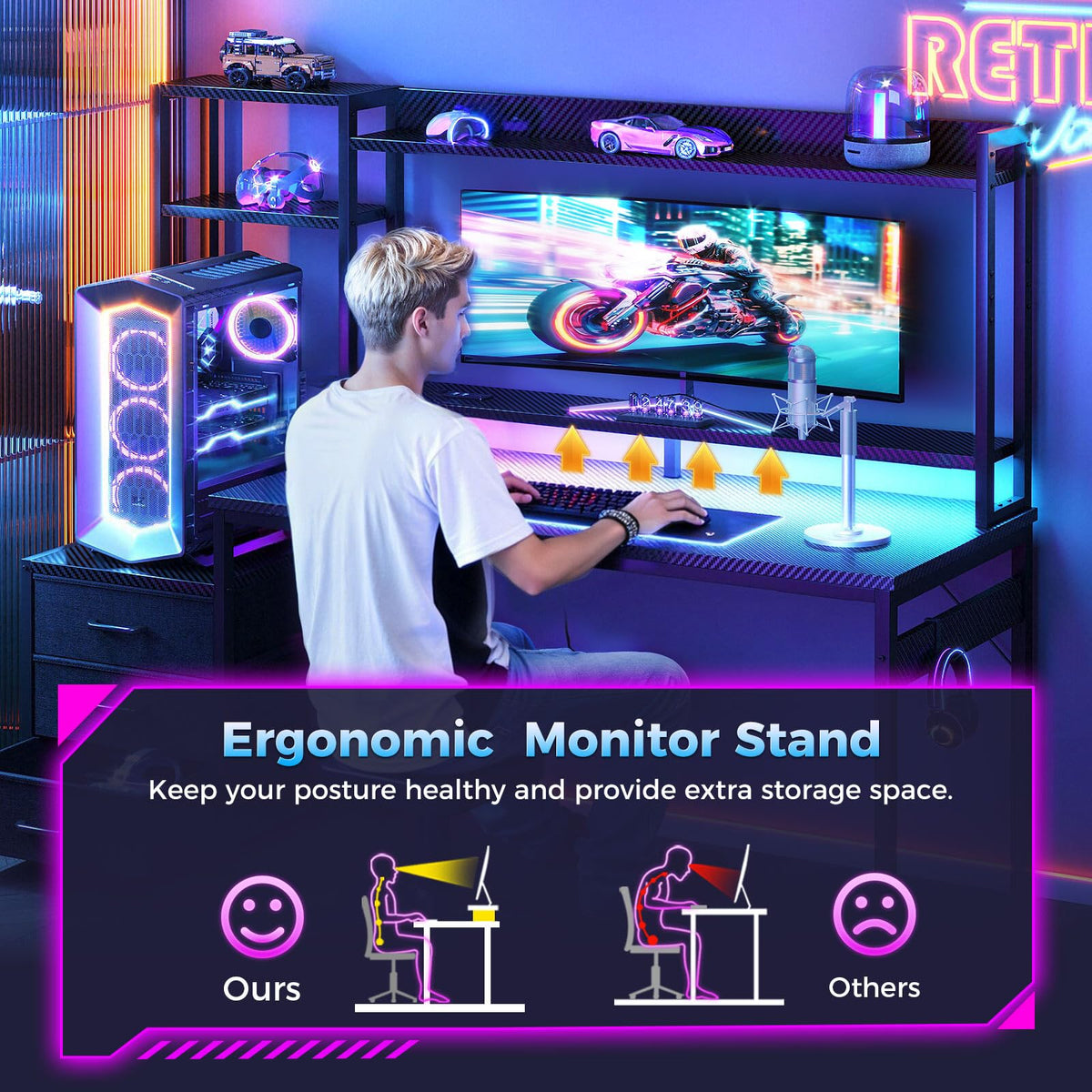 48 Inch Gaming Desk with Shelves and Drawers C28253