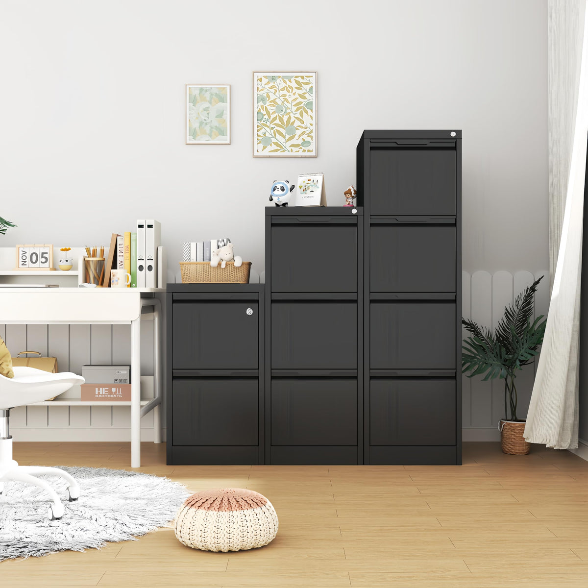 Black 4 Drawer Metal File Cabinet with Lock R7473
