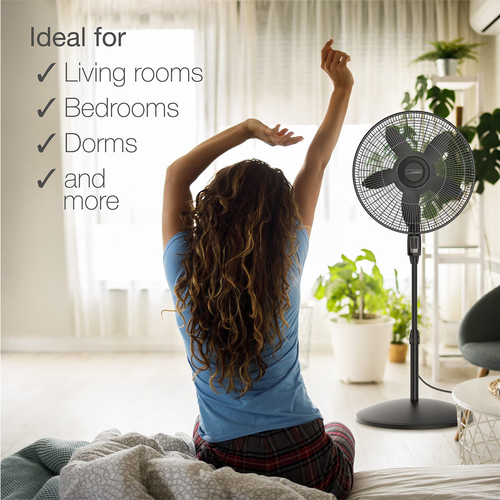 Oscillating Pedestal Fan, Adjustable Height, Remote Control, 4 Speeds, 18", Black M43395