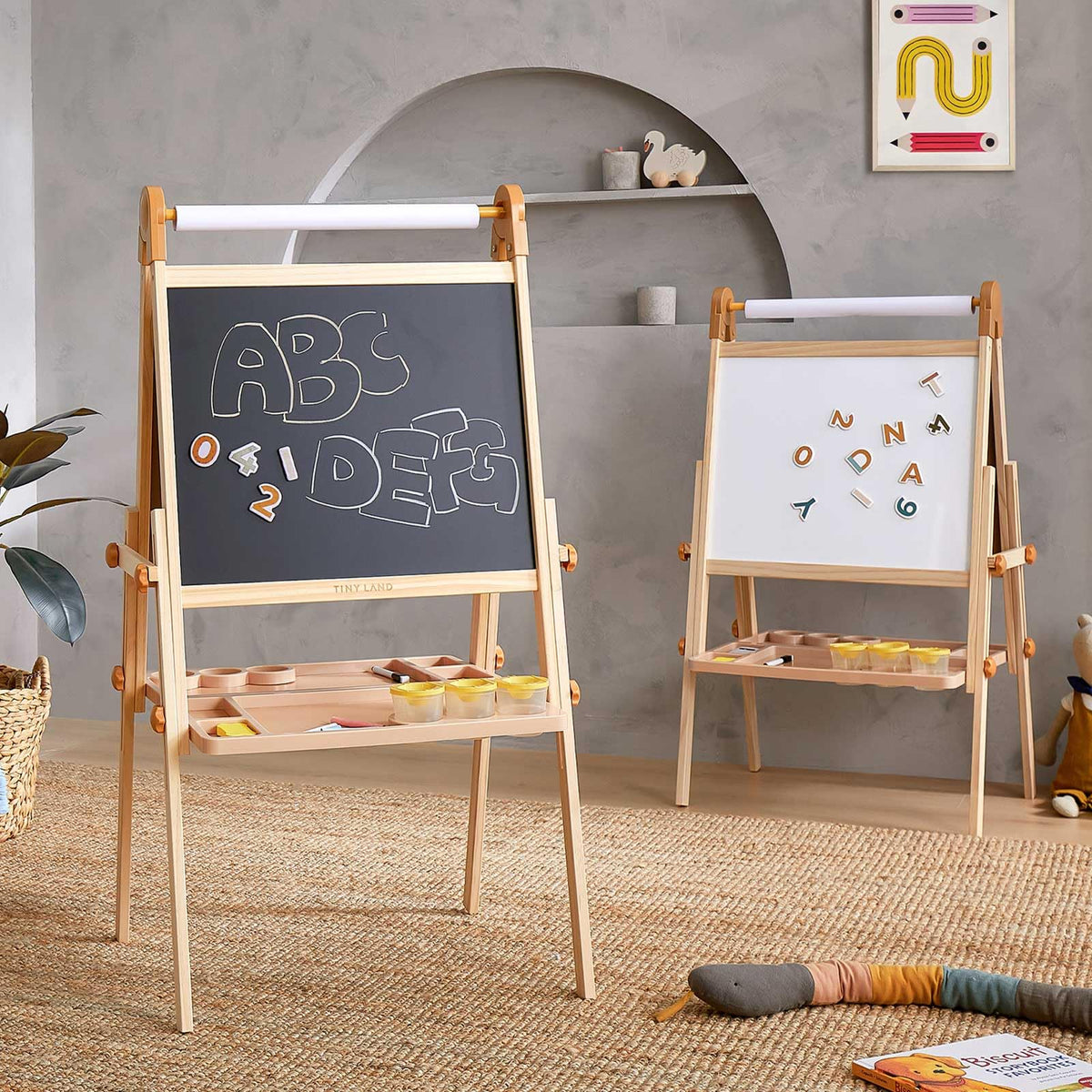 Foldable Wooden Art Easel with Chalkboard & Whiteboard R911926