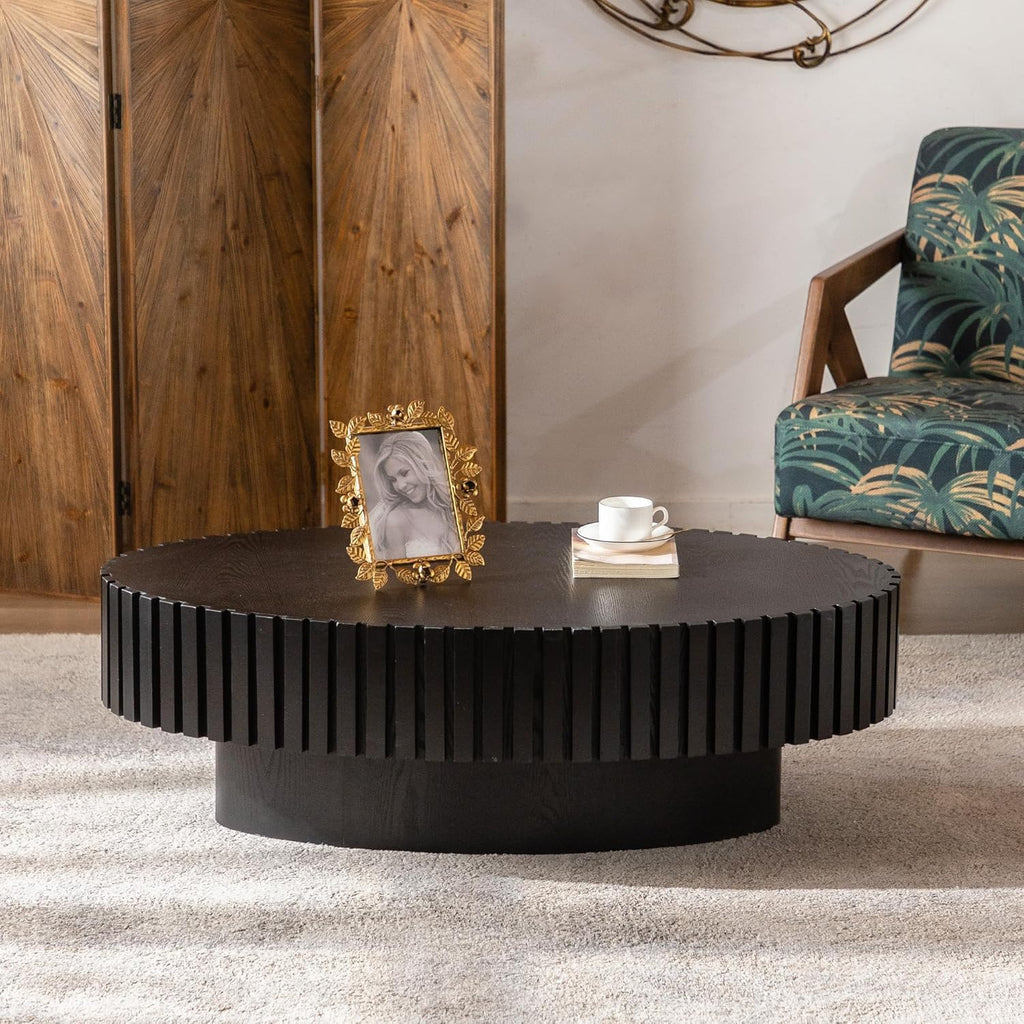 43" Oval Black Fluted Coffee Table Q98082