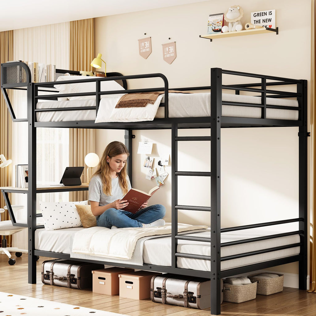 Twin Over Twin Metal Bunk Bed with Desk & Outlet L63598