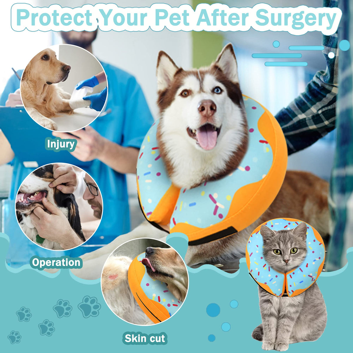 Inflatable Dog Cone Collar Alternative, Adjustable Soft Pet Neck Donut O321948