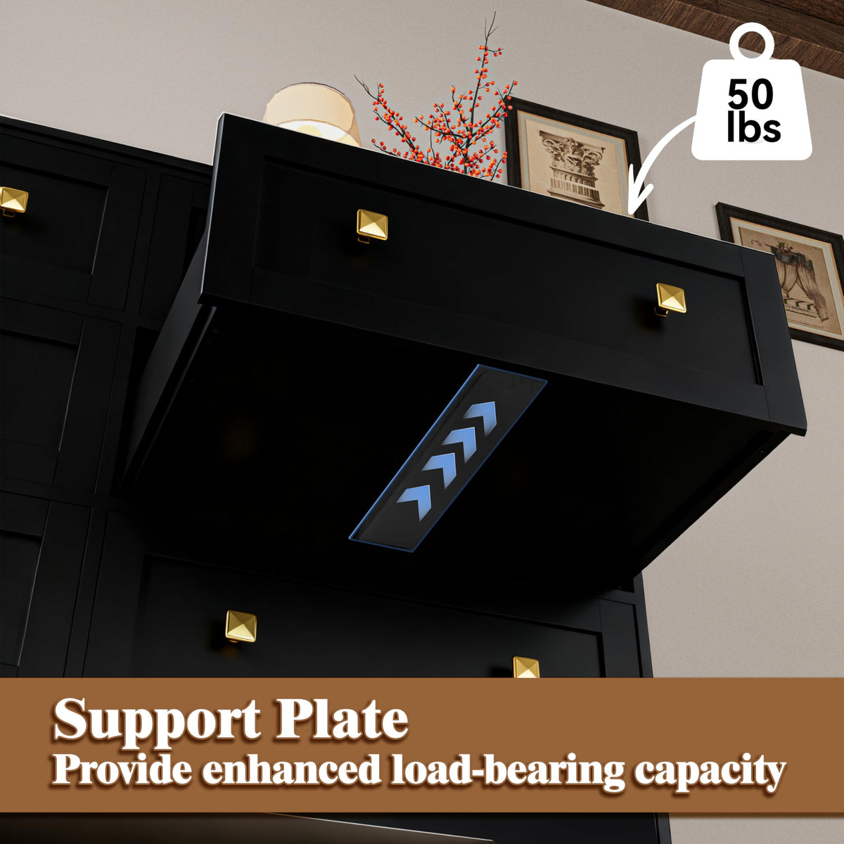 Black 8 Drawer Wood Dresser with Metal Handle K62868
